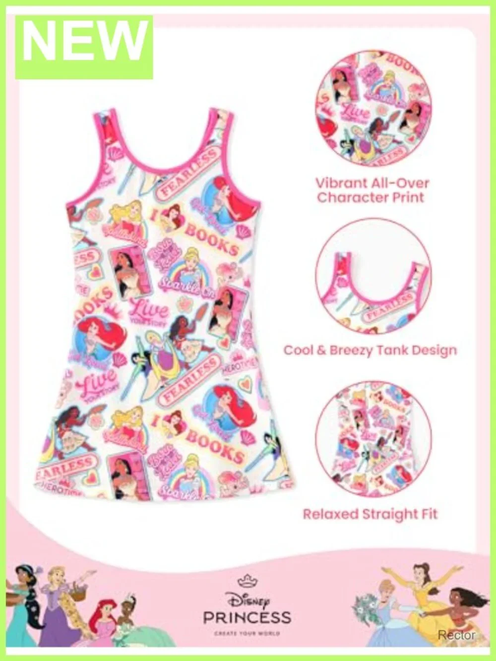 Girls Disney Stitch Princess Frozen Elsa Minnie Sleeveless A-Line Tank Dress